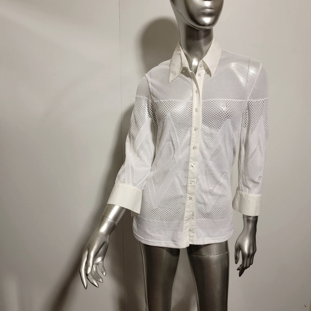 Anne Fontaine White Cotton Mesh Blouse Top US 6 8